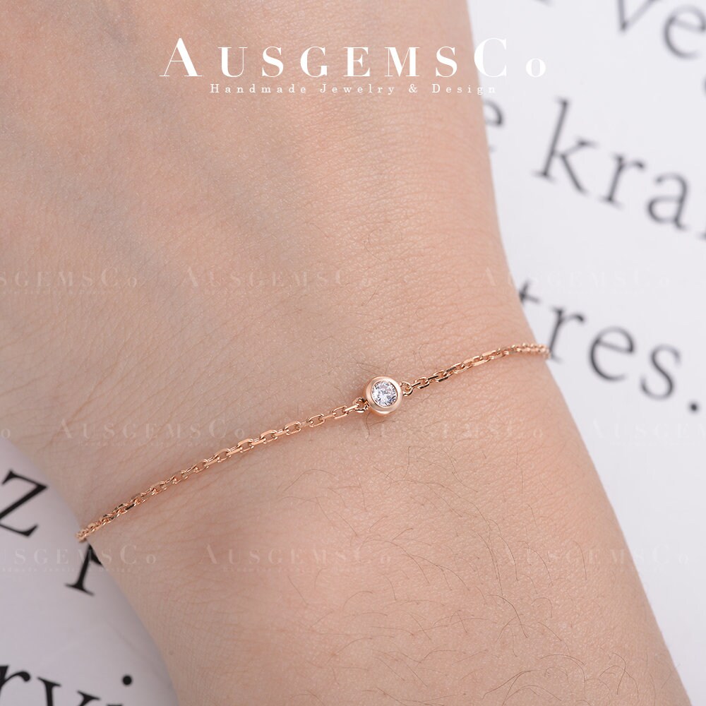 Diamant Gold Armband, Körper Schmuck, Zierliches Kettenarmband, Vintage 14K Rose Gold, Rund Geschnitten Natürlicher Diamant, Schmuck Geschenk von AUSGEMSCo