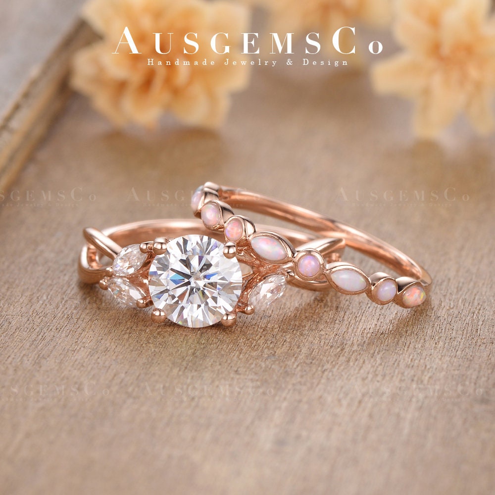 Moissanit Verlobungsring Rosegold Marquise Opalring 2stk von AUSGEMSCo