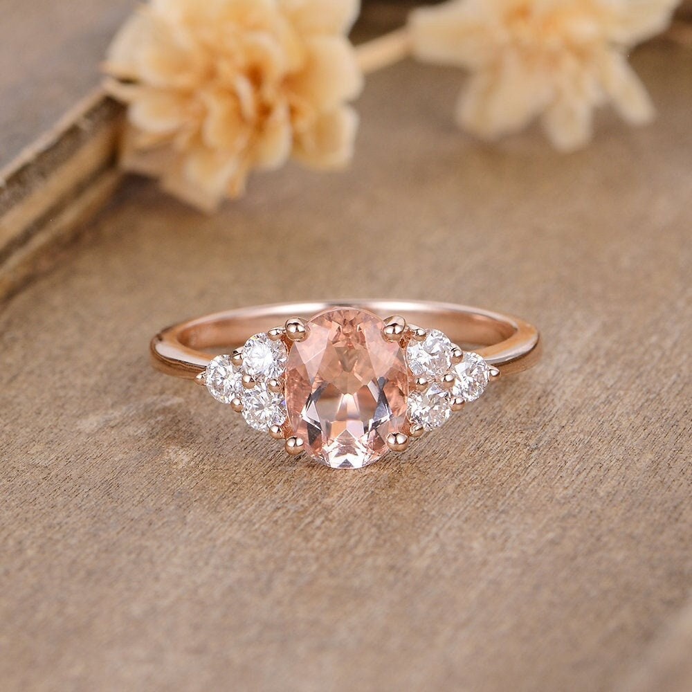 Oval Cut Morganit Verlobungsring Rose Gold Diamant Ring Brautring Cluster Halbe Ewigkeit Frauen Jahrestag Antike Hochzeit von AUSGEMSCo