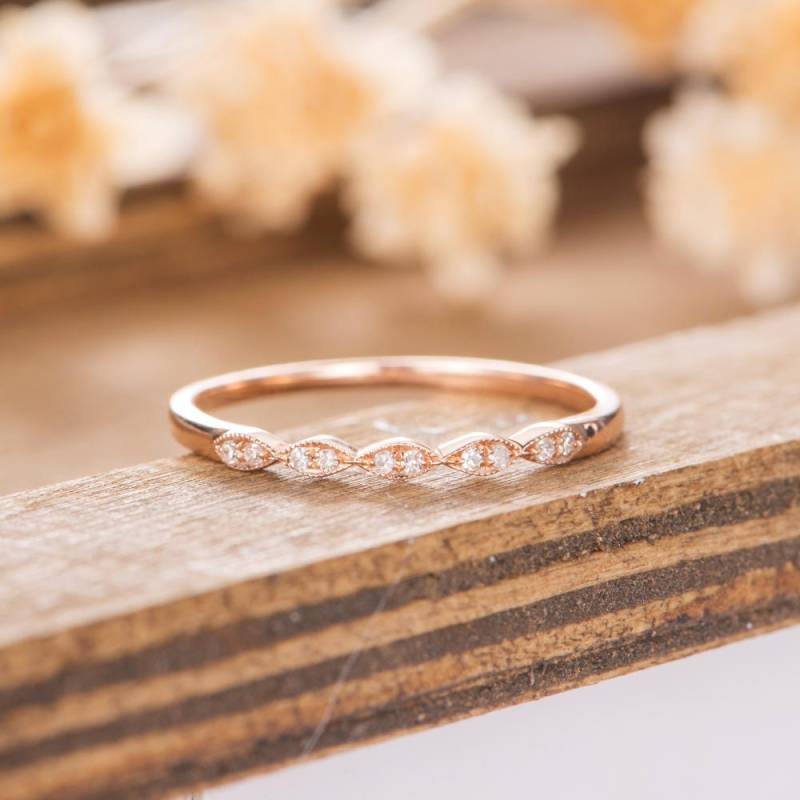 Rose Gold Ehering Frauen Ewigkeit Diamant Band Marquise Stapeln Passende Braut Jahrestag Geschenk Für Ihren Ring Versprechen Die Halbe von AUSGEMSCo