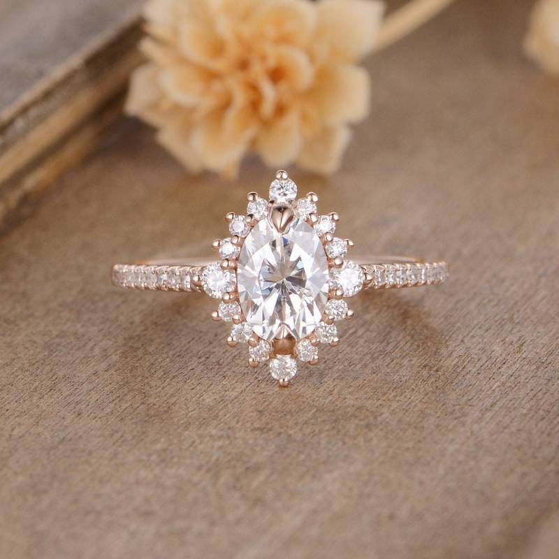Rose Gold Moissanite Verlobungsring Oval Cut Halo Haft Eternity Braut Hochzeit Einzigartige Ring Frauen Versprechen Diamant 5 7 Mm von AUSGEMSCo