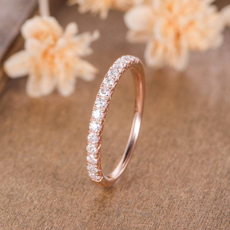 Rosegold Diamant Ehering Frauen 2 Mm Minimalistisch Stapeln Passender Zarter Ring Brautschmuck Zierlich Versprechen Jahrestag Einfache Halbe Ewigkeit von AUSGEMSCo