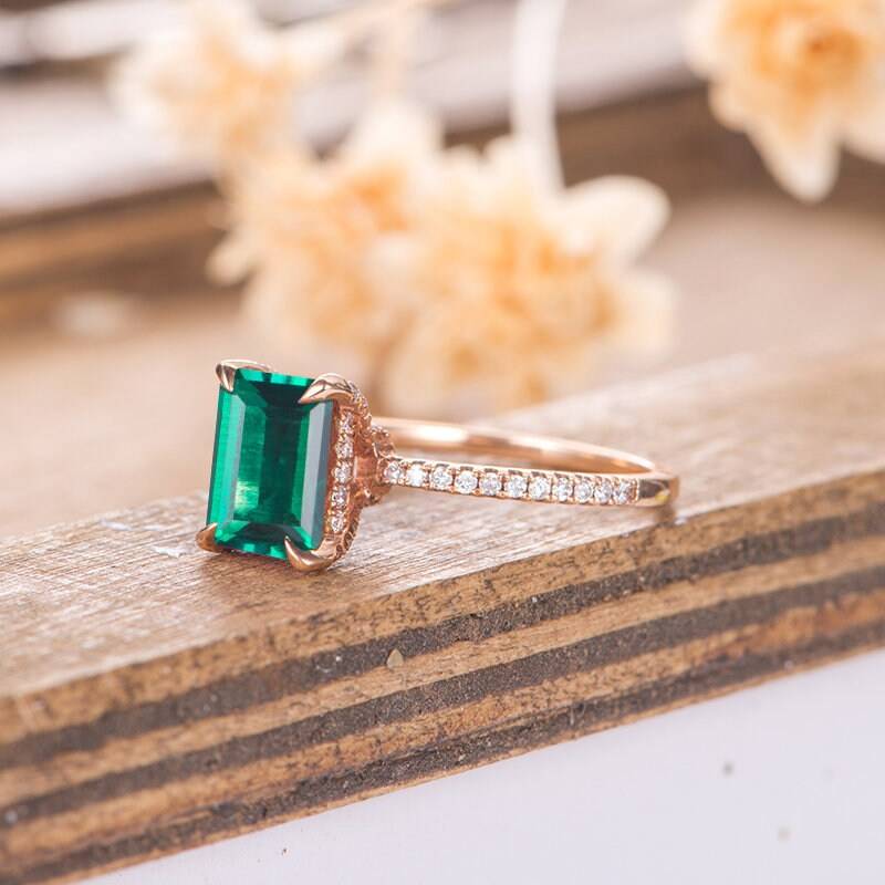 Smaragd Cut Lab Verlobungsring Rosegold Solitär Braut Hochzeit Ring Versprechen Jahrestag Geschenk Für Frauen Einfach Kann Birthstone von AUSGEMSCo