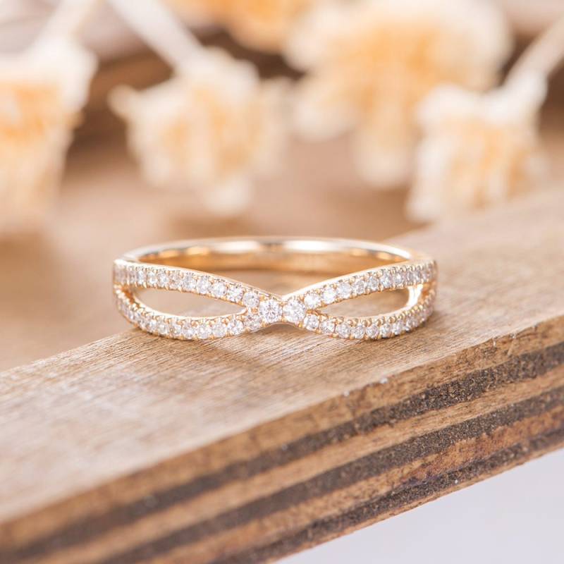 Unendlich Hochzeit Band Frauen Diamant Gelb Gold Braut Ehering Zierliche Stapeln Passende Jahrestag Geschenk Für Ihre Halbe Ewigkeit von AUSGEMSCo