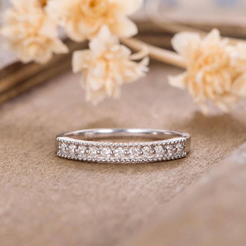 Weiß Gold Art-Deco-Ehering Frauen Diamant Braut Hochzeit Ring Zarte Zierliche Stapeln Passenden Jahrestag Geschenk Für Ihre Ewigkeit von AUSGEMSCo