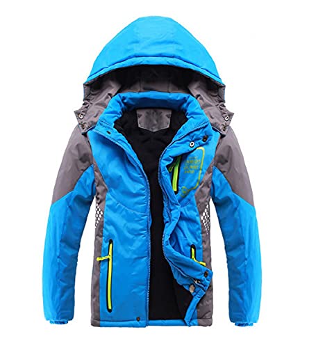 AUSOWELL Jungen Daunenjacke Kinder Winterjacke mit Kapuze Verdickte Jacke Winddicht Wanderjacke Outdoor Winter Herbst Frühling, Blau,150 von AUSOWELL