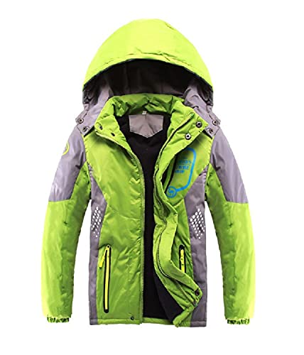 AUSOWELL Jungen Daunenjacke Kinder Winterjacke mit Kapuze Verdickte Jacke Winddicht Wanderjacke Outdoor Winter Herbst Frühling, Grün,130 von AUSOWELL