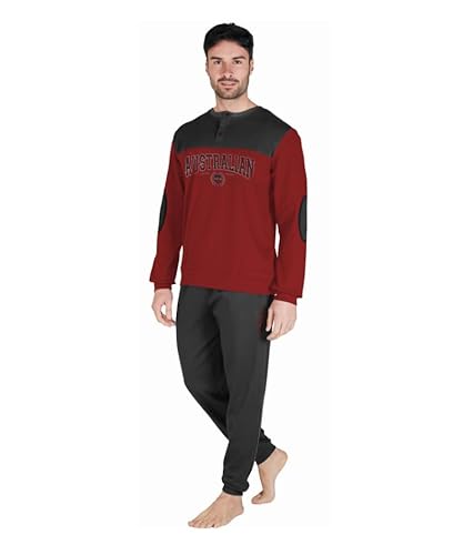 AUSTRALIAN Langer Herren-Schlafanzug aus warmer Baumwolle in verschiedenen Modellen und Größen von M bis 2XL, Herren-Pyjama, Ai742-bordeaux/anthrazit, L von Australian