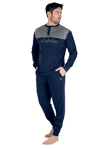 AUSTRALIAN Langer Herren-Schlafanzug aus warmer Baumwolle in verschiedenen Modellen und Größen von M bis 2XL, Herren-Pyjama, Ai750-blau, L von Australian