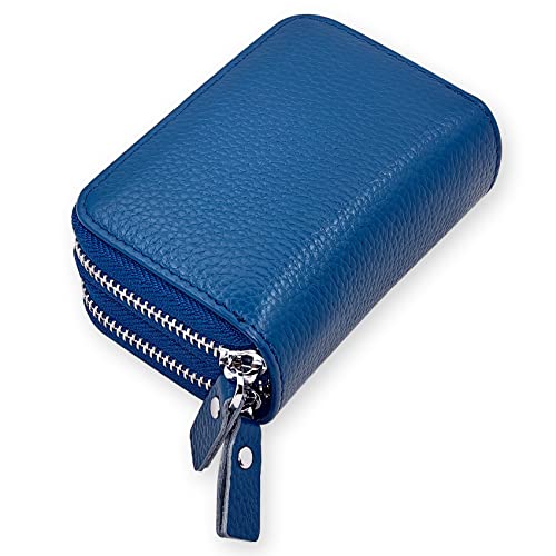 AUSUAYA GB-C-B-B2 Kartenetui für Damen, weiches kleines Echtleder, Kreditkartenhalter, RFID-blockierend, mit Reißverschlussfach, blau, Einheitsgröße, Casual von AUSUAYA