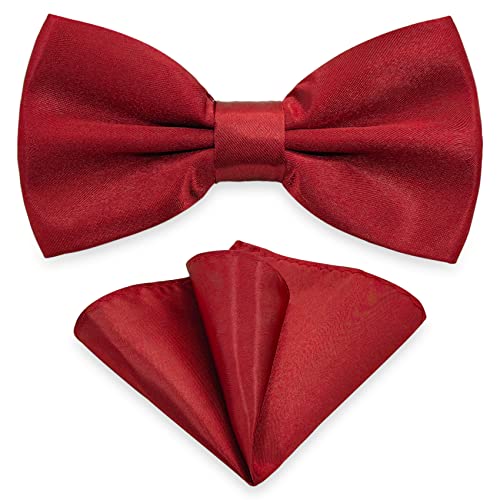 AUSUAYA Herren Fliege Einstecktuch Set, Unisex Design Fliege und Taschentuch für Hochzeit oder Business Formal Tuxedo M-B-T6 (Burgunderrot) von AUSUAYA