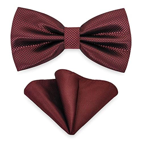 AUSUAYA Herren Fliege und Taschentuch Set, Fliege und Einstecktuch für Smoking oder Hochzeit M-B-T9 (Burgunderrot) von AUSUAYA