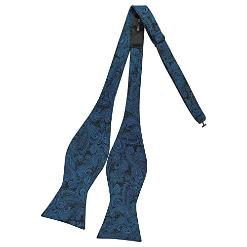 AUSUAYA Männer Selbstgebundene Fliege, Junge Seide Offene Fliege Formal Tuxedo oder Hochzeit Party M-S-B8 (Blauer Jacquard) von AUSUAYA