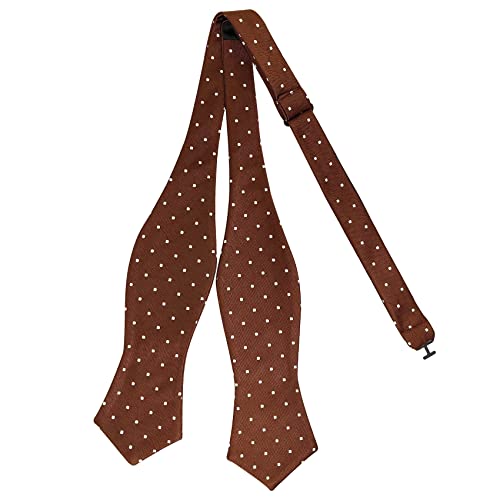 AUSUAYA Männer Selbstgebundene Fliege, Junge Seide Offene Fliege Formal Tuxedo oder Hochzeit Party M-S-B8 (Braun mit weißen Polka Dots) von AUSUAYA