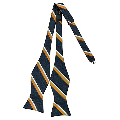 AUSUAYA Männer Selbstgebundene Fliege, Junge Seide Offene Fliege Formal Tuxedo oder Hochzeit Party M-S-B8 (Orange gestreift mit marineblauem Floral) von AUSUAYA