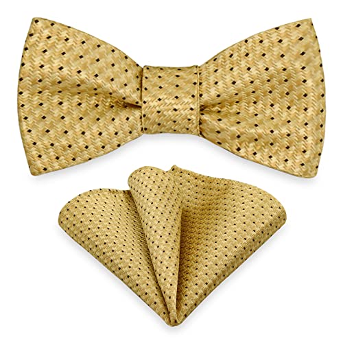AUSUAYA Selbstgebundene Fliege Einstecktuch Set, Herren Smoking Selbstgebundene Fliege mit Taschentuch Für Hochzeit Party MS-B12 (Golden mit schwarzen) von AUSUAYA