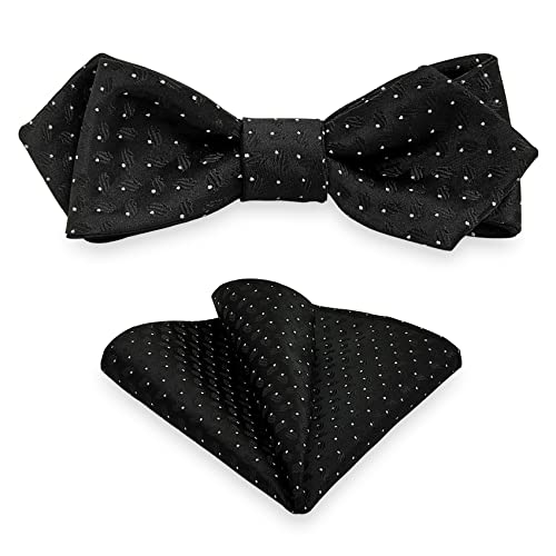 AUSUAYA Selbstgebundene Fliege Einstecktuch Set, Herren Smoking Selbstgebundene Fliege mit Taschentuch Für Hochzeit Party MS-B12 (Schwarz mit weißem Polka Dot) von AUSUAYA