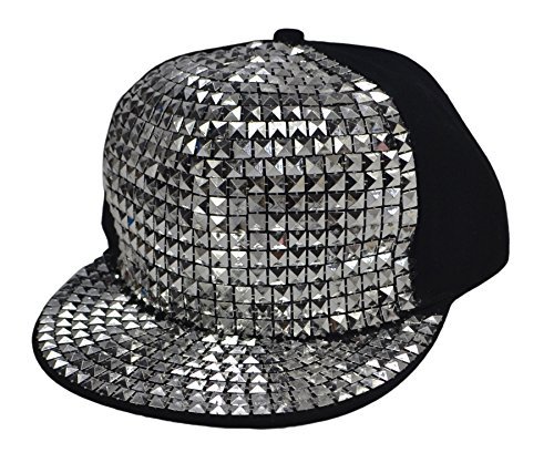 Herren/Damen Bling Baseball Caps mit Pferdeschwanz Loch, Pailletten Ball Hat für Disco/Hip Hop/Punk Rock/Party GB-H_H-M-2, Silberfarben, M von AUSUAYA