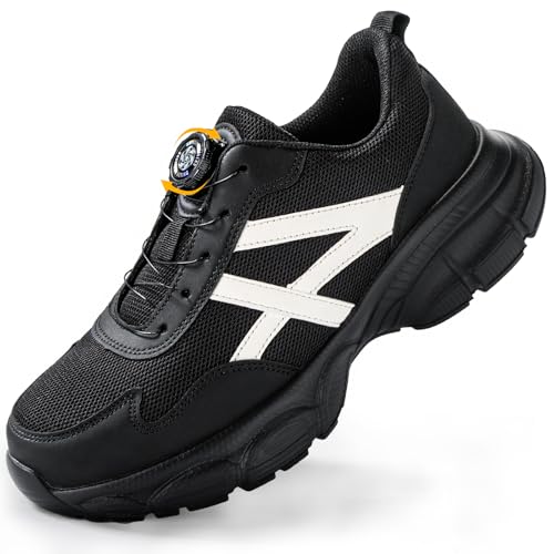 AUTESS Sicherheitsschuhe Herren Arbeitschuhe mit Drehschnalle Schnürsenkeln Stahlkappenschuhe Herren Rutschfeste Atmungsaktive Leichte Arbeitsschuhe von AUTESS
