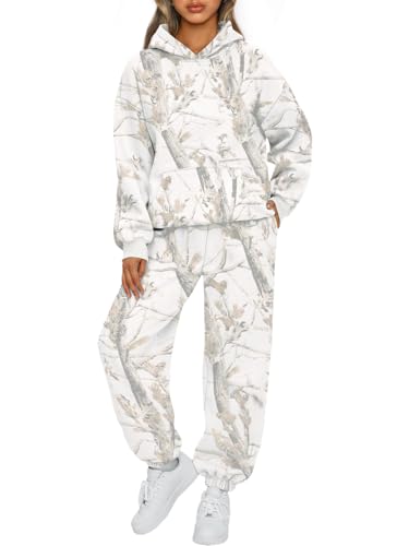 AUTOMET 2-teiliges Damen-Outfits, Lounge-Kapuzenpullover, Sweatsuit-Set, übergroßes Sweatshirt, Baggy Herbst, modische Sweathose mit Taschen, Camowhite, Medium von AUTOMET