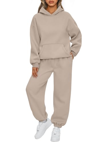 AUTOMET 2-teiliges Damen-Outfits, Lounge-Kapuzenpullover, Sweatsuit-Set, übergroßes Sweatshirt, Baggy Herbst, modische Sweathose mit Taschen, Kaffeegrau, Medium von AUTOMET