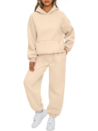 AUTOMET 2-teiliges Damen-Outfits, Lounge-Kapuzenpullover, Sweatsuit-Set, übergroßes Sweatshirt, Baggy Herbst, modische Sweathose mit Taschen, aprikose, Large von AUTOMET