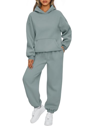 AUTOMET 2-teiliges Damen-Outfits, Lounge-Kapuzenpullover, Sweatsuit-Set, übergroßes Sweatshirt, Baggy Herbst, modische Sweathose mit Taschen, hellgrün, Large von AUTOMET