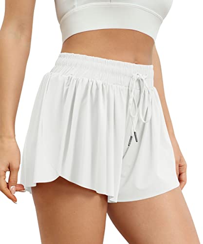 AUTOMET Damen 2 in 1 Flowy Laufshorts Casual Sommer Athletic Shorts, weiß, S von AUTOMET