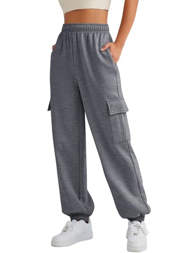 AUTOMET Damen Cargo Sweatpants Oversized Fleece Jogger Herbst Mode Outfits Y2k Kleidung 2023 mit Taschen, Dunkelgrau, M von AUTOMET