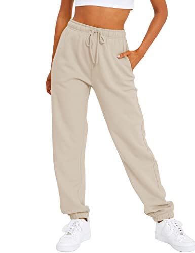 AUTOMET Damen Casual Baggy Fleece Sweatpants, Beige, X-Klein von AUTOMET