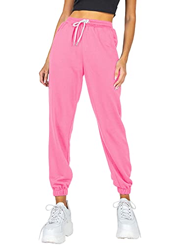 AUTOMET Damen Cinch Bottom Sweatpants Hohe Taille Trendy Athletic Jogger Pants für Teen Mädchen Lounge Hose mit Taschen, hellrosa Farbe, Klein von AUTOMET