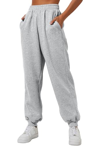 AUTOMET Damen-Jogginghose mit Cinch-Unterteil, Baggy-Baumwolle, hohe Taille, Herbst, athletische Hose mit Taschen, GRAU, S von AUTOMET