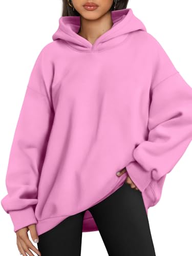 AUTOMET Damen-Kapuzenpullover, übergroß, Fleece, Sweatshirts, Kapuzenpullover 2024, modische Herbstkleidung, trendige Outfits, Winterpullover, Pink, XL von AUTOMET