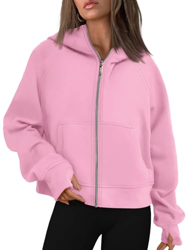 AUTOMET Damen Kapuzenpullover mit Reißverschluss, Fleece, übergroße Sweatshirts, Durchgehender Reißverschluss, Y2k, Herbstkleidung 2024, modische Outfits, Pink, M von AUTOMET