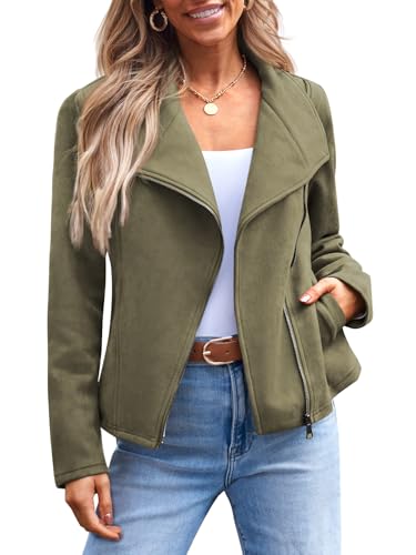 AUTOMET Damen-Kunstlederjacken, Wildleder, Herbstmode, Winterkleidung, vorne offen, kurzer Mantel, Outwear, Army Grün, XL von AUTOMET