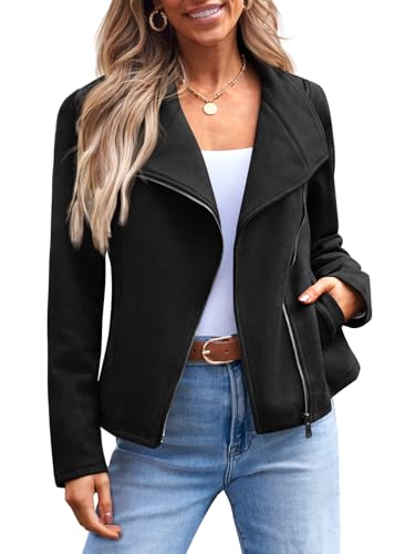 AUTOMET Damen-Kunstlederjacken, Wildleder, Herbstmode, Winterkleidung, vorne offen, kurzer Mantel, Outwear, Schwarz, L von AUTOMET