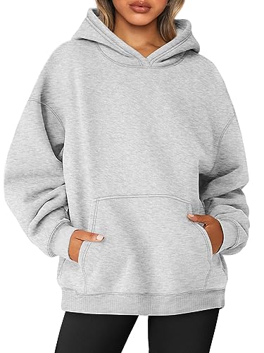 AUTOMET Damen-Sweatshirt, Übergröße, Fleece, Kapuzenpullover, Langarm-Shirt, Pullover, Herbst-Outfits 2024, mit Tasche, GRAU, XL von AUTOMET