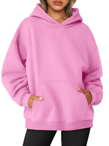 AUTOMET Damen-Sweatshirt, Übergröße, Fleece, Kapuzenpullover, Langarm-Shirt, Pullover, Herbstkleidung mit Tasche, Pink, L von AUTOMET