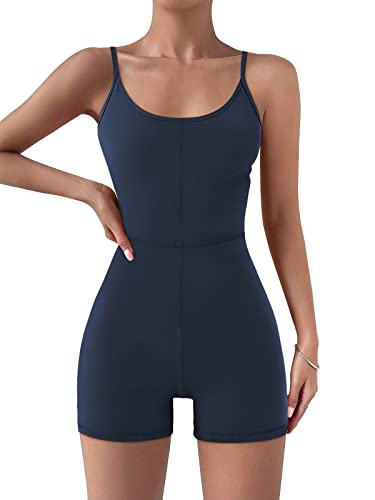 AUTOMET Einteiliger Damen-Jumpsuit, Shorts, Strampler, sexy Einteiler, Body, Workout, Sommer-Outfits, Fitnessstudio, Yoga, modische Kleidung 2024, Marineblau, S von AUTOMET