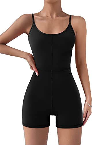 AUTOMET Einteiliger Damen-Jumpsuit, Shorts, Strampler, sexy Einteiler, Body, Workout, Sommer-Outfits, Fitnessstudio, Yoga, modische Kleidung 2024, Schwarz, XL von AUTOMET