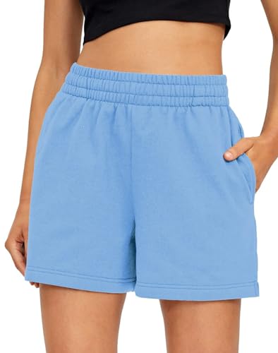 AUTOMET Damen-Shorts, lässig, Sommer, Kordelzug, bequem, elastisch, hohe Taille, Laufshorts mit Taschen, Hellblau, Groß von AUTOMET