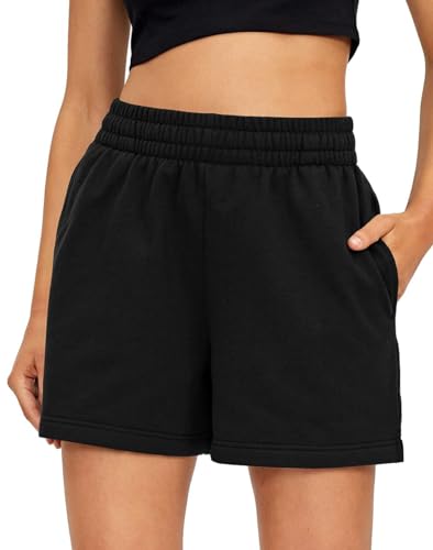 AUTOMET Damen-Shorts, lässig, Sommer, Kordelzug, bequem, elastisch, hohe Taille, Laufshorts mit Taschen, Schwarz, Mittel von AUTOMET