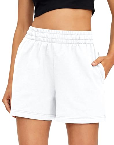 AUTOMET Damen-Shorts, lässig, Sommer, Kordelzug, bequem, elastisch, hohe Taille, Laufshorts mit Taschen, Weiss/opulenter Garten, Klein von AUTOMET