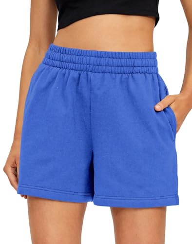 AUTOMET Damen-Shorts, lässig, Sommer, Kordelzug, bequem, elastisch, hohe Taille, Laufshorts mit Taschen, blau, S von AUTOMET