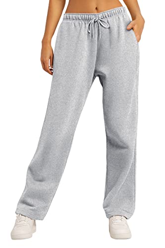 AUTOMET Damen Sweatpants mit Fleece gefüttert, weite Hose mit geradem Bein, GRAU, M von AUTOMET