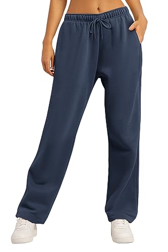 AUTOMET Damen-Sweathose mit Fleece-Futter, weites gerades Bein, Marineblau, S von AUTOMET