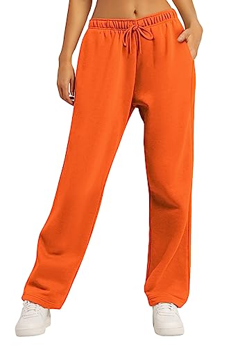 AUTOMET Damen-Sweathose mit Fleece-Futter, weites gerades Bein, Orange/Abendrot im Zickzackmuster (Sunset Chevron), M von AUTOMET