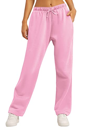 AUTOMET Damen-Sweathose mit Fleece-Futter, weites gerades Bein, Pink, S von AUTOMET