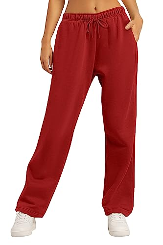 AUTOMET Damen Sweatpants mit Fleece gefüttert, weite Hose mit geradem Bein, Rot/Ausflug, einfarbig (Getaway Solids), X-Groß von AUTOMET