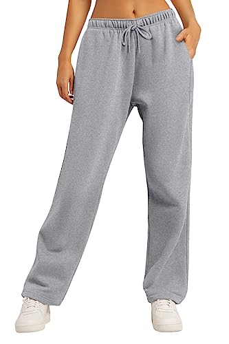 AUTOMET Damen Sweatpants mit Fleece gefüttert, weite Hose mit geradem Bein, Schwarz/Grau, X-Groß von AUTOMET